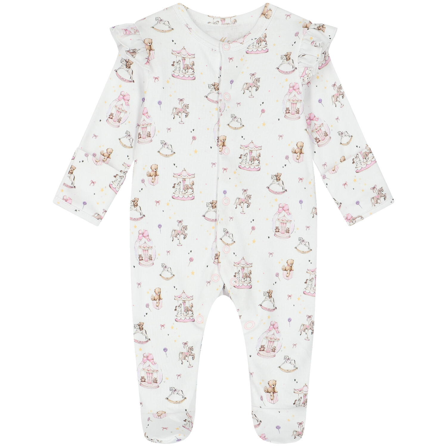 Baby Girls White & Pink Carousel Babygrow Set, 1, hi-res